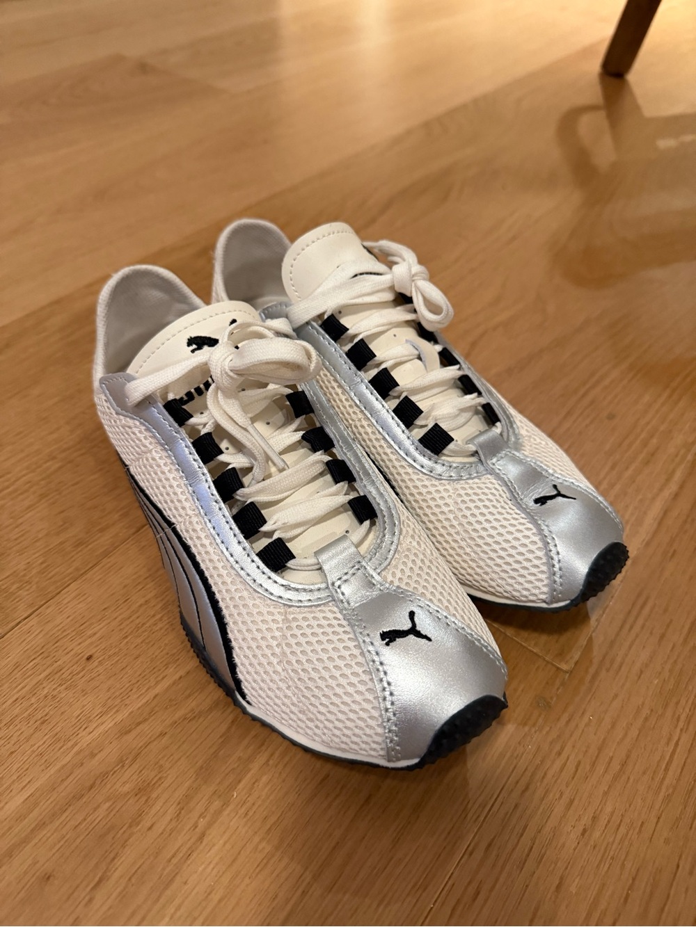 Puma Kids White and Silver Mesh Lace-Up Sneakers